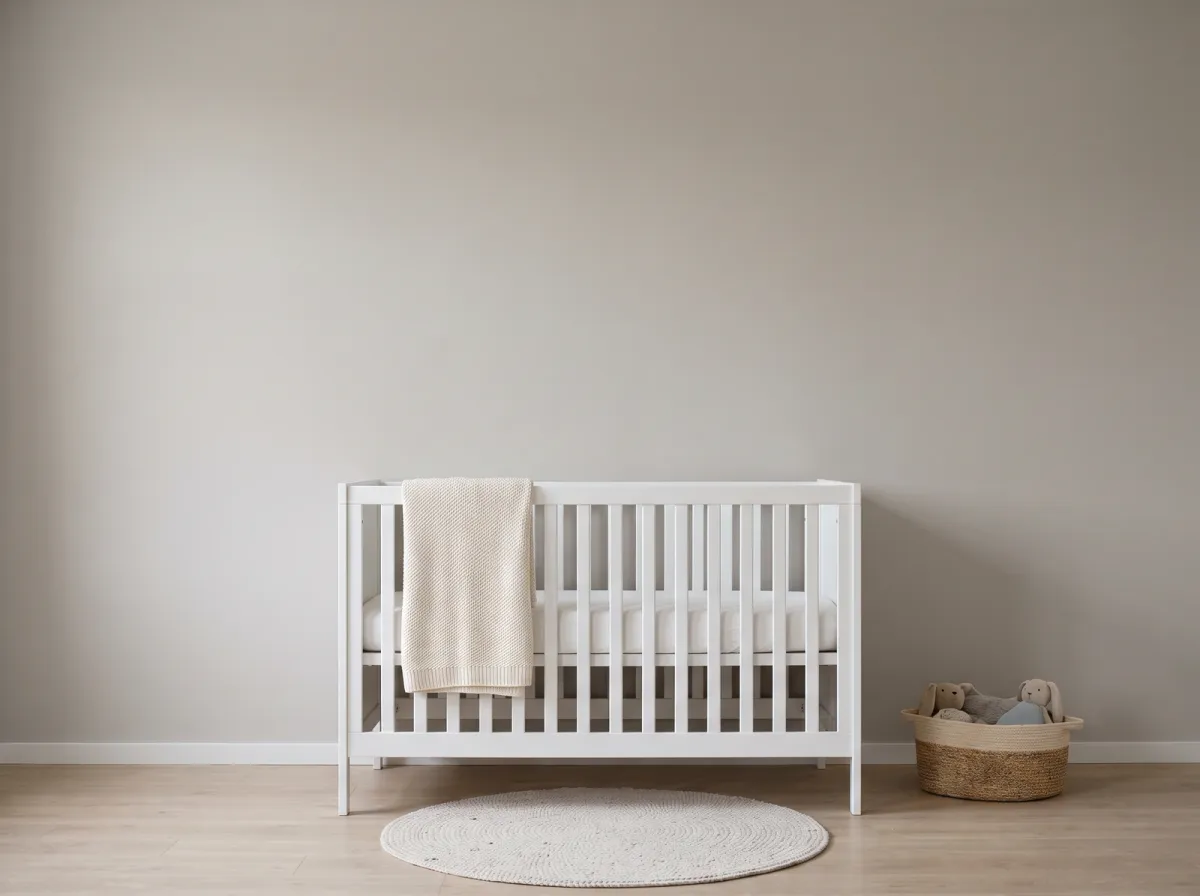 Nursery wall behind a white crib, original