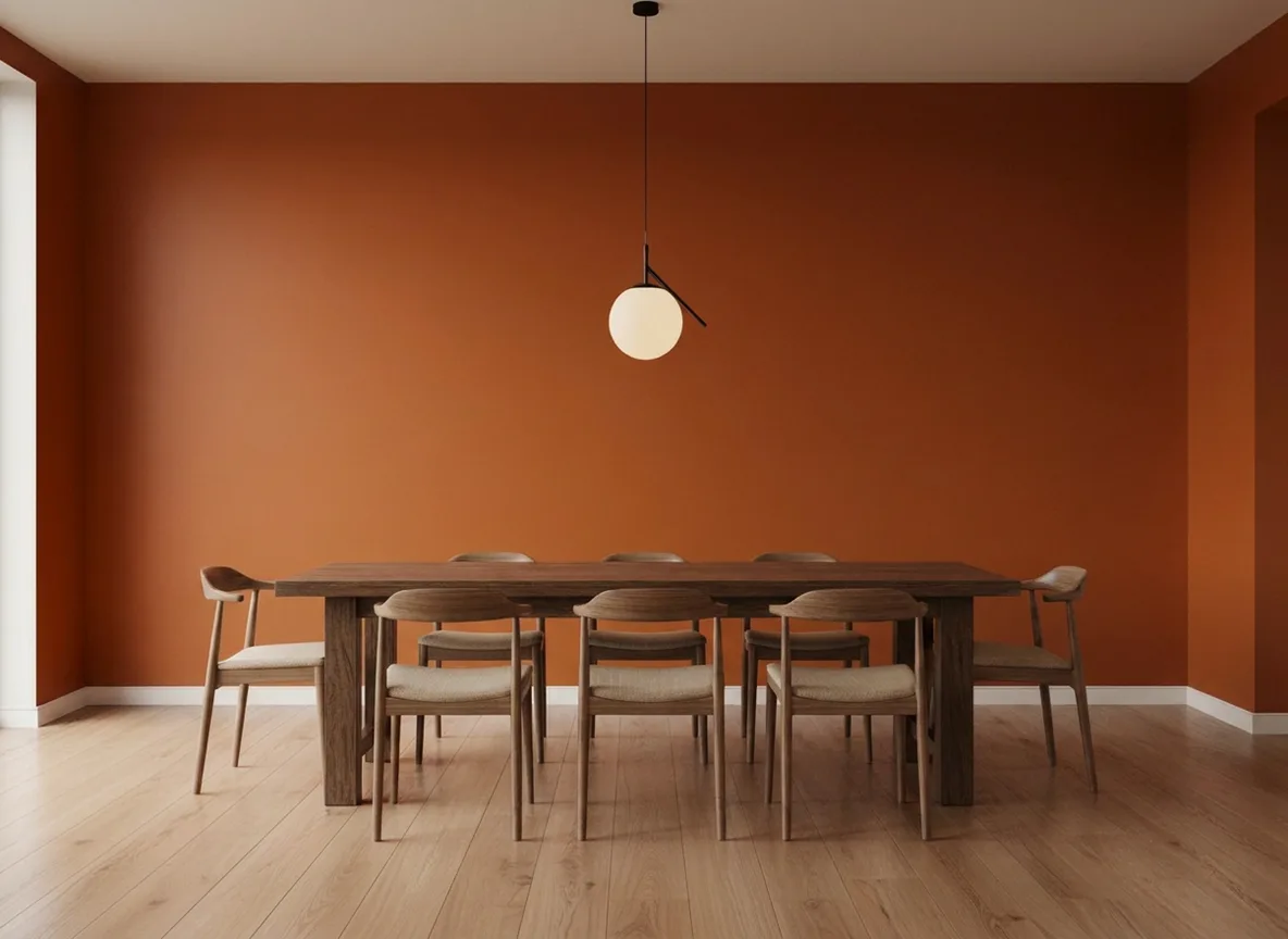 Dining room wall repainted terracotta