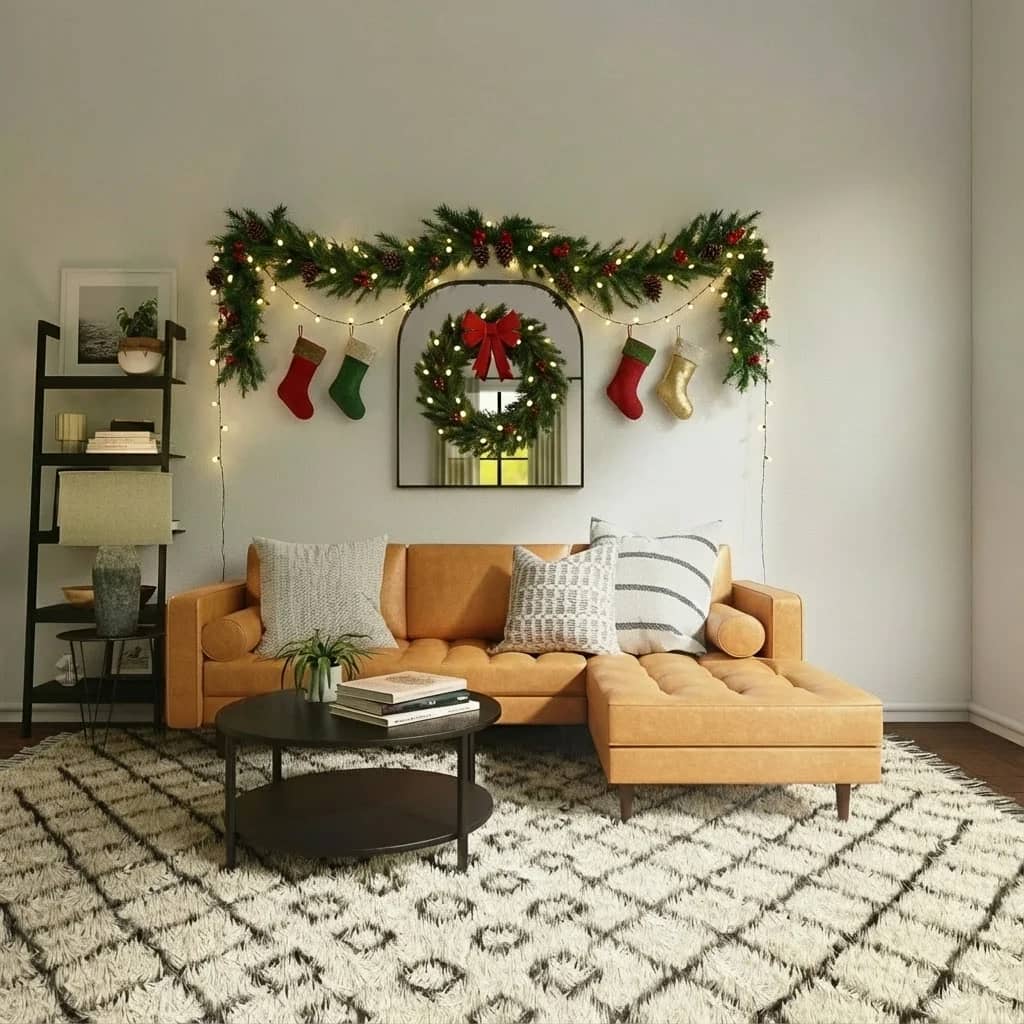 Remove the Christmas tree but add christmas decorations to the wall