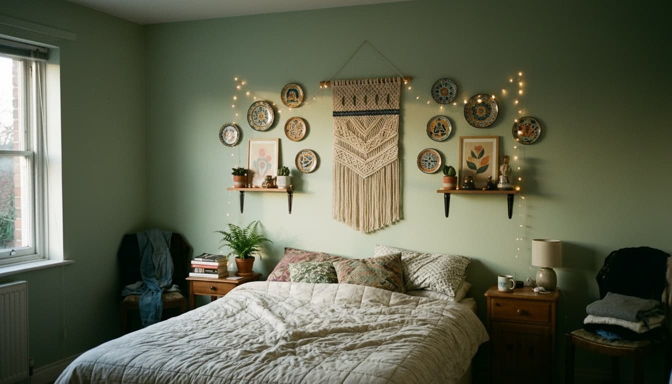 After: Bedroom Bohemian style wall decor - Example 3