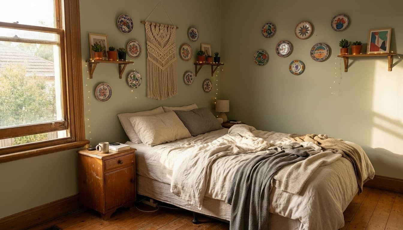 After: Bedroom Bohemian style wall decor - Example 8