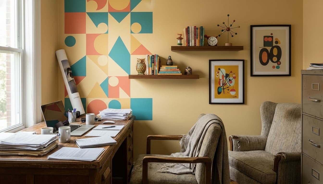 After: Home Office Mid-Century Modern style wall decor - Example 2