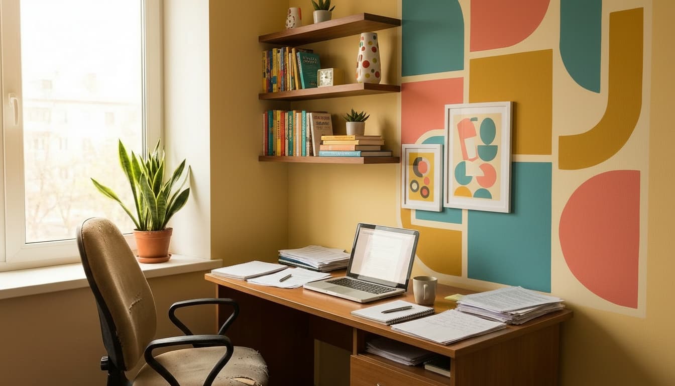 After: Home Office Mid-Century Modern style wall decor - Example 5